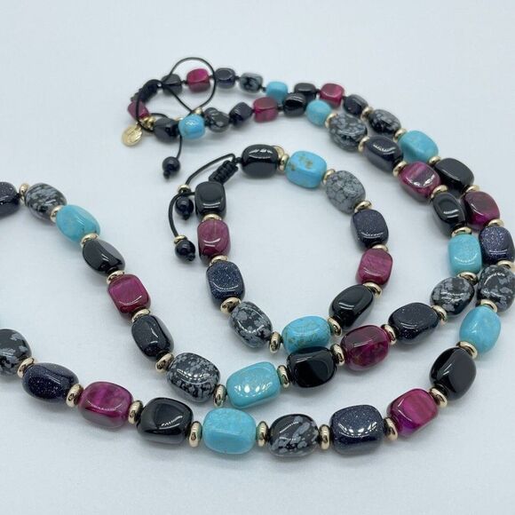 QVC Lola Rose Islington Moroccan Mix Necklace & Bracelet Set Gemstone Adjustable - Picture 3 of 13